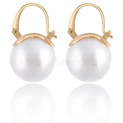 Pearl Earrings Gray Round Ball Hoop Dangle Earrings Stud Elegant Shell Pearl Drop Stud Imitation Freshwater Cultured Pearls Earrings Brass Charms Jewelry Gift for Women, White, 23.5x14x14mm, Pin: 0.8mm(JE1096A)