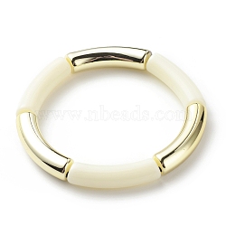 Acrylic Curved Tube Beaded Stretch Bracelet for Women, Beige, Inner Diameter: 2-1/8 inch(5.3cm)(BJEW-JB08439-03)