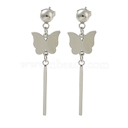 Non-Tarnish Butterfly 304 Stainless Steel Stud Dangle Earrings, Stainless Steel Color, 50.8x13mm(EJEW-G400-45P)