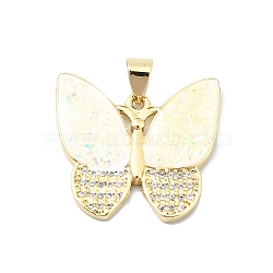 Brass Micro Pave Clear Cubic Zirconia Pendants, with Sythetic Opal, Butterfly, Real 18K Gold Plated, 20x21x2.5mm, Hole: 4x3.5mm(KK-A221-16c-G)