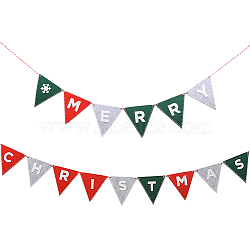Merry Christmas Cloth Flag Banners, Triangle, with Needle and Rope, Mixed Color, Triangle: 116x120x3mm, Hole: 3.5mm(DIY-WH0401-90)