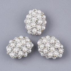 Handmade Polymer Clay Rhinestone Beads, with ABS Plastic Imitation Pearl, Oval, Crystal, PP13(1.9~2mm), 25~26.5x19.5~21.5x13mm, Hole: 1.2mm(X-RB-T015-01D)