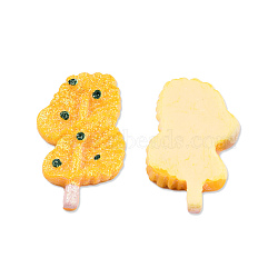 Opaque Resin Decoden Cabochons, Imitation Food, with Platinum Plated Iron Loop and Glitter Powder, Grilled Scallops, Gold, 30~30.5x19~20x5.5mm(CRES-N021-162)