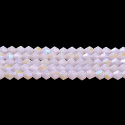 Imitation Jade Electroplate Glass Beads Strands, AB Color Plated, Faceted, Bicone, Pink, 4x4mm, Hole: 0.8mm, about 87~98pcs/strand, 12.76~14.61 inch(32.4~37.1cm)(X-GLAA-F029-J4mm-D02)