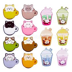 14 Pieces Acrylic Brooch Pins Set Cup Cat and Animal Milk Tea Label Pins Cute Cartoon Animal Badges Pins Creative Backpack Pins Jewelry for Jackets Clothes Hats Decorations, Mixed Color, 36.6~41.5x27.5~34.5mm, 1Pc/style(JBR111A)