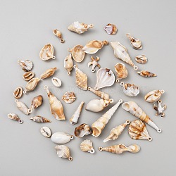 44Pcs Opaque Acrylic Pendants, Imitation Shell, Shell Shape, Sandy Brown, 18~68x11~30x5~8mm, Hole: 1~2mm(SACR-WH0006-33)