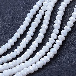 Electroplate Glass Beads Strands, Opaque Solid Color, AB Color Plated, Faceted, Rondelle, White, 4x3mm, Hole: 0.4mm, about 113~115pcs/strand, 41~41.5cm(EGLA-A044-P4mm-B01)