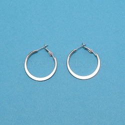 Alloy Flat Huggie Hoop Earrings with Silver Pin for Women, Silver, 30.5x36.5x5.5mm, Pin: 0.7mm(EJEW-TAC0015-01S)