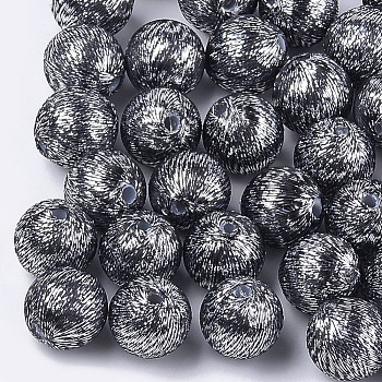 Polyester Thread Fabric Covered Beads, with ABS Plastic Inside, Round, Gray, 12x13mm, Hole: 2mm