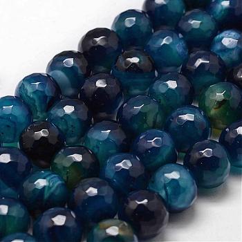 Natural Agate Beads Strands, Dyed, Faceted, Round, Marine Blue, 14mm, Hole: 1.2mm, about 28pcs/strand, 14 inch