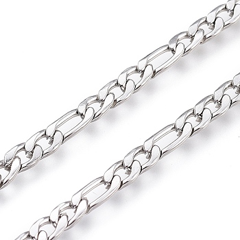 304 Stainless Steel Figaro Chain, with Spool, Unwelded, Stainless Steel Color, Link: 9x4x0.8mm and 6.5x4x0.8mm, about 32.8 Feet(10m)/roll