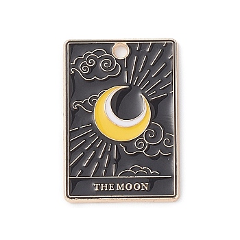 Alloy Pendants, Light Gold, Tarot Charms, The Moon, Black, 28x19x1.5mm, Hole: 2mm