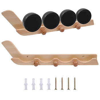 Wooden Wall Mounted Hockey Display Holder, PapayaWhip, 40.8x10.3x6.25cm