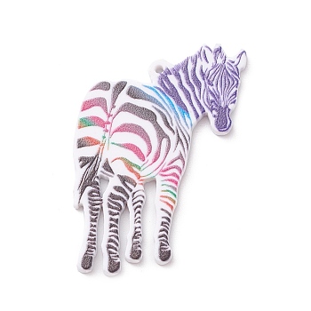 Opaque Acrylic Pendant, Zebra Charm, Colorful, 47x32x2mm, Hole: 1.4mm