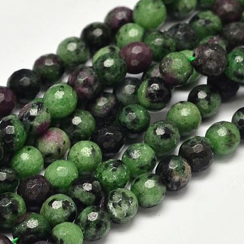 Faceted Round Natural Ruby in Zoisite Bead Strands, 5mm, Hole: 1mm, about 98pcs/strand, 15.5 inch.