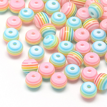 Transparent Stripe Resin Beads, Round, Pink, 8mm, Hole: 1.6~2mm