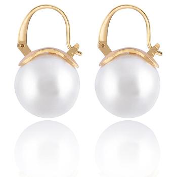 Pearl Earrings Gray Round Ball Hoop Dangle Earrings Stud Elegant Shell Pearl Drop Stud Imitation Freshwater Cultured Pearls Earrings Brass Charms Jewelry Gift for Women, White, 23.5x14x14mm, Pin: 0.8mm