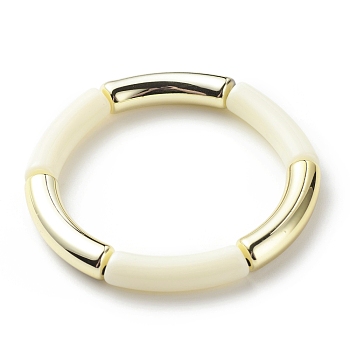 Acrylic Curved Tube Beaded Stretch Bracelet for Women, Beige, Inner Diameter: 2-1/8 inch(5.3cm)