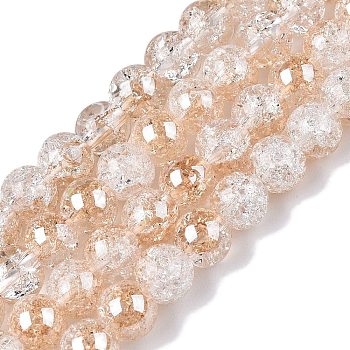 Electroplated Crackle Glass Beads Strands, Half Plated, Round, PeachPuff, 6~6.5mm, Hole: 1~1.2mm, about 65~67pcs/strand, 14.76~15.16 inch(37.5~38.5cm)