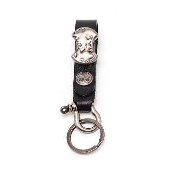 Imitation Leather Clasps Keychain, with Zinc Alloy Findings and Shackle Clasps, Rectangle, Gunmetal, Black, 13.5cm