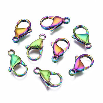 Ion Plating(IP) 304 Stainless Steel Lobster Claw Clasps, Rainbow Color, 19x11.5x4.5mm, Hole: 2mm