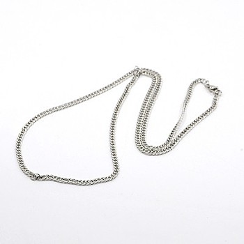 Curb Chain Necklace for Men, 304 Stainless Steel Necklaces, with Lobster Claw Clasps, Faceted, Stainless Steel Color, 23.6 inch(60cm)