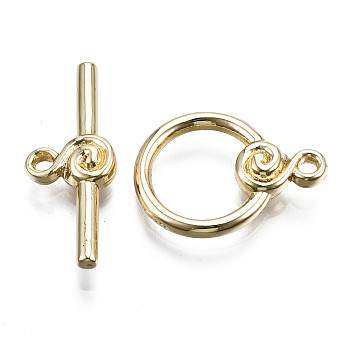 Alloy Toggle Clasps, Cadmium Free & Nickel Free & Lead Free, Ring, Real 18K Gold Plated, Bar: 27x10.5x4mm, Hole: 1.8mm, Ring: 22x16x4.5, Hole: 1.6mm