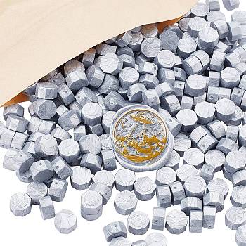 CRASPIRE 400Pcs Octagon Sealing Wax Particles, for Retro Seal Stamp, with 1Pc Kraft Paper Zip Lock bag, Silver, 9mm