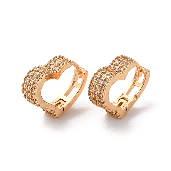 Brass Hoop Earrings with Rhinestone, Heart, Light Gold, 13x4.5x14.5mm