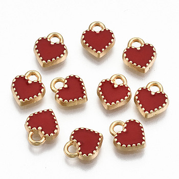 Alloy Enamel Charms, Cadmium Free & Lead Free, Heart, Light Gold, Red, 8.5x7.5x2mm, Hole: 1.6mm