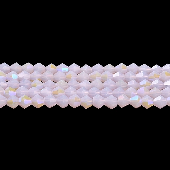Imitation Jade Electroplate Glass Beads Strands, AB Color Plated, Faceted, Bicone, Pink, 4x4mm, Hole: 0.8mm, about 87~98pcs/strand, 12.76~14.61 inch(32.4~37.1cm)