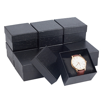 Rectangle Paper Watch Storage Boxes, with Pillow, Jewelry Gift Box for Waist Watch Storage, Black, 8.8x8.15x5.3cm