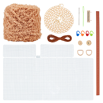 DIY Bag Making Kit, Including with PU Leather Bag Straps, Iron Chain Strap & Needles & Tag & D-rings & Clasps, Waxed/Wool Cord and Plastic Grids & Needles, Peru, 40x24.7x0.15cm, Hole: 4x4mm