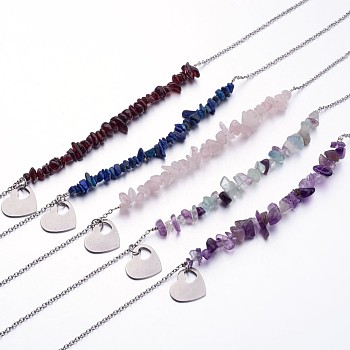 Gemstone Pendant Necklaces, with Stainless Steel Finding, 17.3 inch