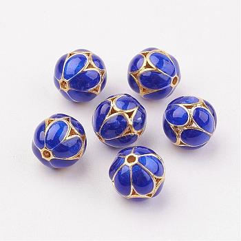 Brass Enamel Beads, Round, Blue, 9.5mm, Hole: 1mm