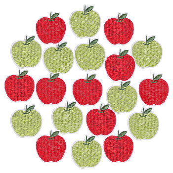 20Pcs 2 Colors Apple Shape Cloth Embroidery Applqiues, Iron on/Sew on Patches, Costume Ornament Accessories, Mixed Color, 31x29x1.5mm, 10pcs/color