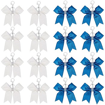 16Pcs 2 Colors PU Leather Pendant Decorations, with Alloy Findings, Bowknot, Mixed Color, 126mm, 8pcs/color