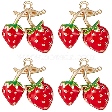 Real 18K Gold Plated Red Strawberry Brass+Enamel Charms