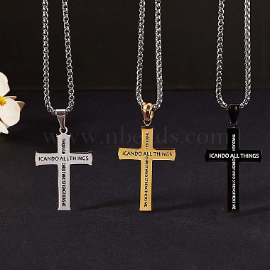 Titanium Steel Cross with Philippians 4:13 Pendant Necklace(JN1050B)-5