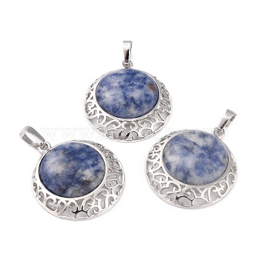 Platinum Flat Round Blue Spot Jasper Pendants