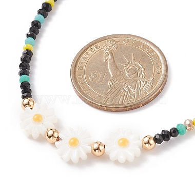 Shell Sunflower & Glass Beaded Necklace for Women(NJEW-JN03910-05)-5