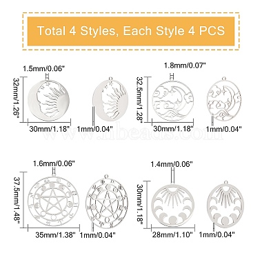 dicosmétique 16pcs 4 style 201 pendentifs en acier inoxydable(STAS-DC0005-09)-4