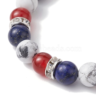 Independence Day Natural Mixed Gemstone Round Beaded Stretch Bracelet(BJEW-TA00434)-4