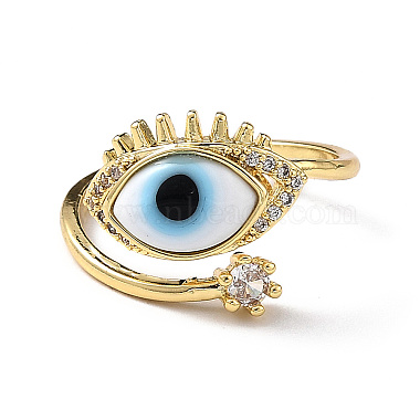 Lampwork Evil Eye Open Cuff Ring with Clear Cubic Zirconia(RJEW-L104-05G-07)-2