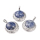 Natural Blue Spot Jasper Pendants with Hollow Platinum Brass Findings(G-P448-A10-P)-1