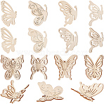 Butterfly Unfinished Wood Decorations for Craft Supplies, Cornsilk, Finished Product: 54~71x80~81x35~48mm, 80~81x45~59x2.5mm, 24pcs/set(DIY-SP0006-44)