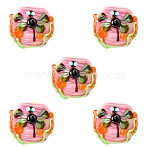 5Pcs Handmade Lampwork Beads, Round with Dragonfly & Flower, Pink, 15~15.5x13.5~14mm, Hole: 2.8mm(LAMP-SZ0001-50A)