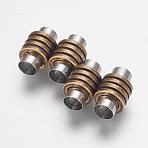 304 Stainless Steel Magnetic Clasps with Glue-in Ends, Column, Antique Bronze, 16x10mm, Hole: 6mm(STAS-F124-01AB)