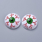 Halloween Theme Opaque Resin Cabochons, for Jewelry Making, Eyeball, with Bloodshot, Flat Back, White, 23.5x8mm(RESI-D0003-07)