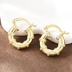 Bamboo Brass Micro Pave Clear Cubic Zirconia Hoop Earrings, Long-Lasting Plated, Rack Plating, Lead Free & Cadmium Free, Real 18K Gold Plated, 20.5x17.5x5mm(EJEW-F405-01G)